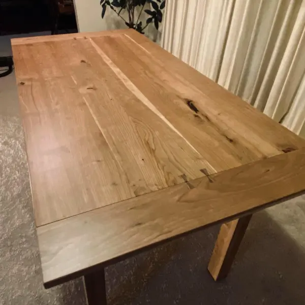 Solid wood dining table top with breadboard ends