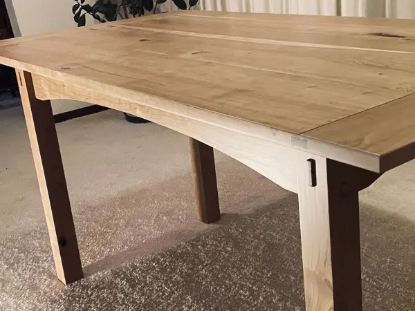 Wall mounted walnut fold down desk with dovetailed corners